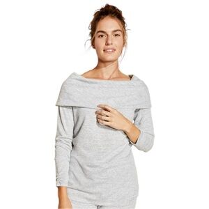 Talbots Cowl Neck Tunic Sweatshirt Heather Gray Petite Small Long Sleeve EUC